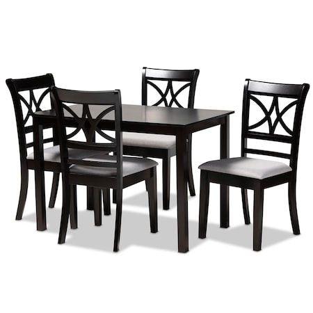 Baxton Studio Clarke Grey Upholstered and Espresso Wood 5-Piece Dining Set 166-10759-8026